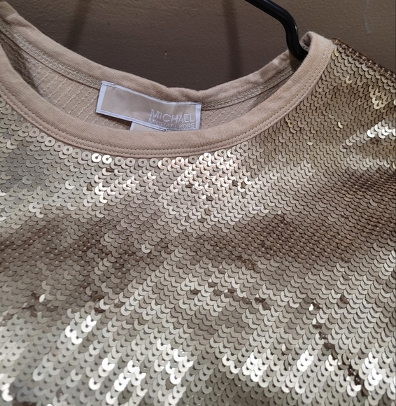Michael Michael Kors Womens Top Size S Beige Metallic Cap Sleeve Blouse Shirt - Picture 2 of 5